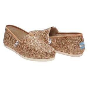 TOMS Rose Gold Glitter Lace Alpargata Slip On Flats Shoes 450815 Womens 7.5